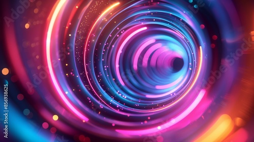 Vibrant Neon Light Tunnel: Abstract Digital Art with Dynamic Circular Motion