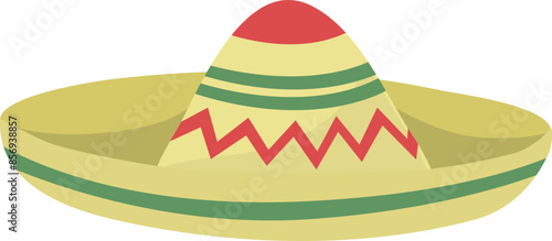 Flat isolated sombrero straw hat. Cartoon traditional Mexican hat illustration vector.