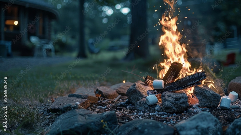 A nearby bonfire crackles and pops providing a cozy spot for roasting marshmallows and sharing stories. A nearby bonfire crackles and pops providing a cozy spot for roasting marshmallows and sharing stories.