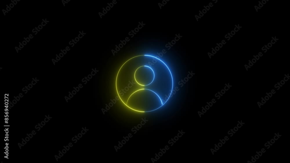 Blue and yellow color Neon line User icon 4k video animation on the black background. Glowing neon person or people sign animation. Blue and yellow color Neon line User icon 4k video animation on the black background. Glowing neon person or people sign animation.