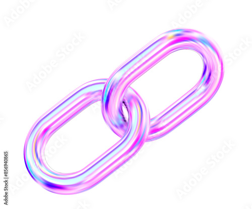 3d holographic, neon chain or link Icon. Stock vector illustration on isolated background.	
