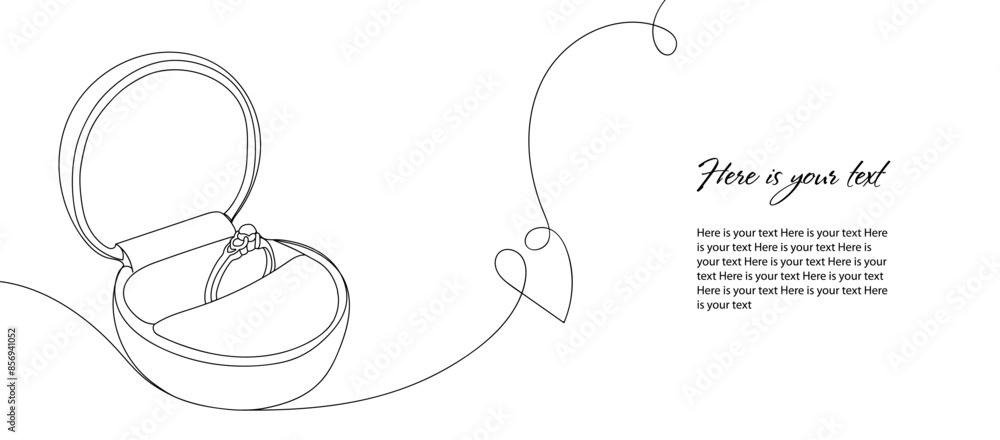 Wedding ring in a box outline, line art. Concept for marriage proposal, declaration of love. Invitation to wedding, engagement. Banner, card, flyer, invitation Wedding ring in a box outline, line art. Concept for marriage proposal, declaration of love. Invitation to wedding, engagement. Banner, card, flyer, invitation