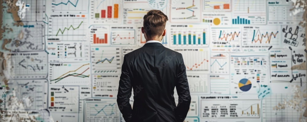 Strategic Analysis Meeting: Businessman Presenting Competitive Charts and Graphs to Team on Whiteboard Strategic Analysis Meeting: Businessman Presenting Competitive Charts and Graphs to Team on Whiteboard
