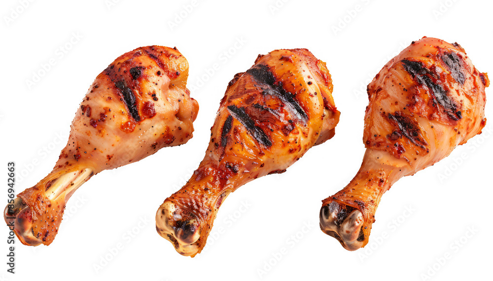 Three Grilled Chicken Legs with Grill Marks Isolated On Transparent Background, Png File Three Grilled Chicken Legs with Grill Marks Isolated On Transparent Background, Png File