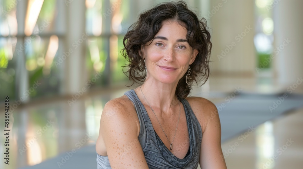 Portrait of a Woman in Casual Athletic Wear in a Bright Indoor Setting
Portrait of a Woman in Casual Athletic Wear in a Bright Indoor Setting