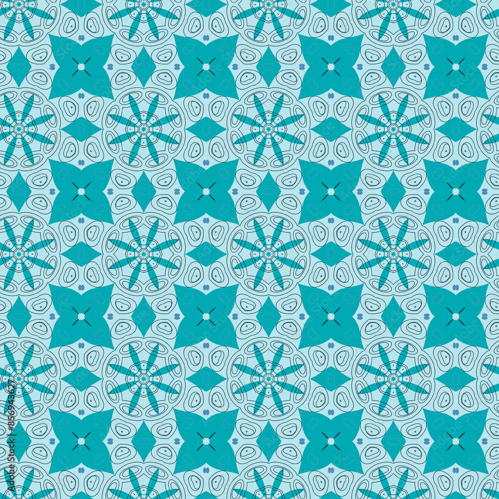 Fototapeta premium turquoise, seamless pattern with flowers jpg