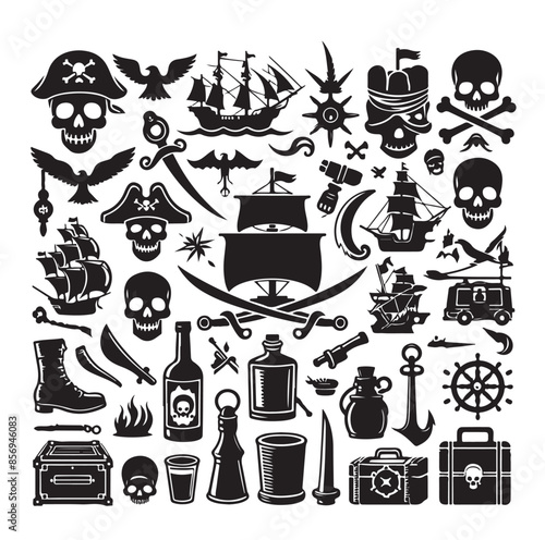 Pirates equipment set concept vector illustration.