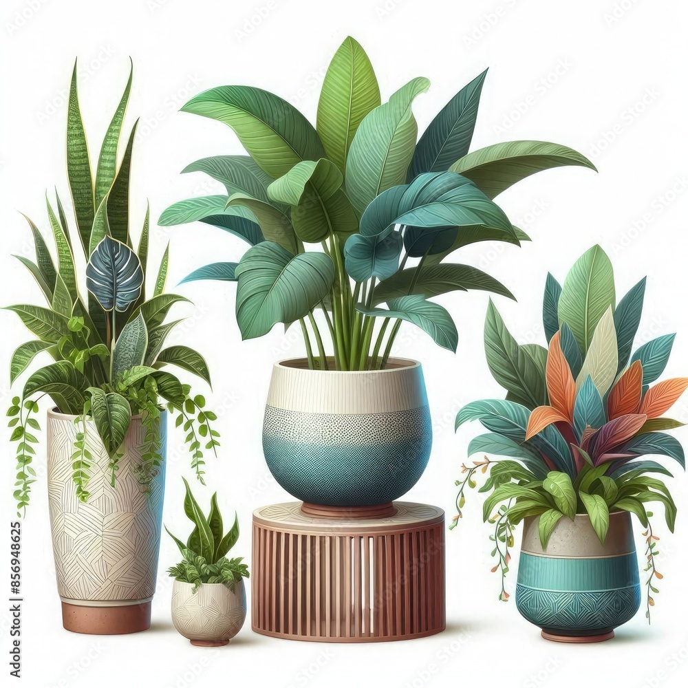 Obraz premium Tropical house plant set in a modern pot or vase isolated on white background