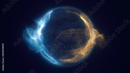 Abstract colored bright glowing background with a sphere core atom energy burning ball circle made of waves of energy rays and plasma with light