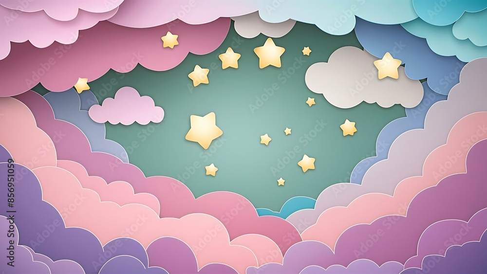 Colorful Sky with Clouds and Stars Background in a paper cut wallpaper Colorful Sky with Clouds and Stars Background in a paper cut wallpaper