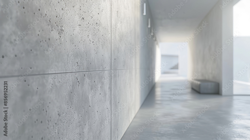 A modern, minimalist concrete hallway with natural light and shadows. A modern, minimalist concrete hallway with natural light and shadows.