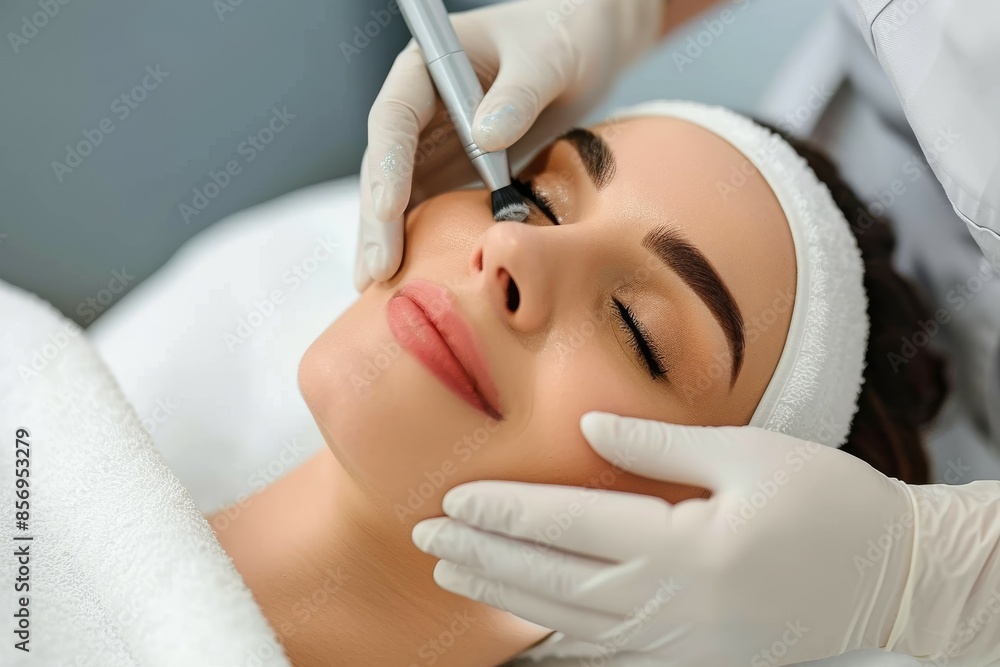 Happy woman receiving a beauty treatment Happy woman receiving a beauty treatment