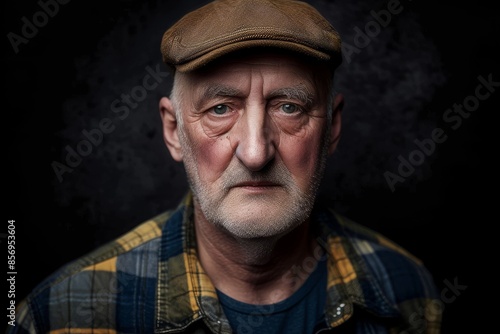 Portrait of a man in his 60s Warts and all headshot of a Caucasian man in his 60s wearing casual clothes. © alisaaa