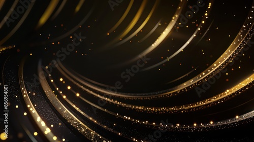 A stunning visual featuring elegant, swirling golden lines on a black background, creating a festival of light and motion. Perfect for luxury and celebratory themes in artwork.