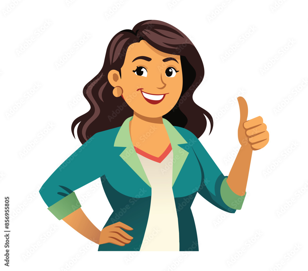 Cheerful latina woman giving a thumbs-up, Positive response illustration in cartoon style. Cheerful latina woman giving a thumbs-up, Positive response illustration in cartoon style.