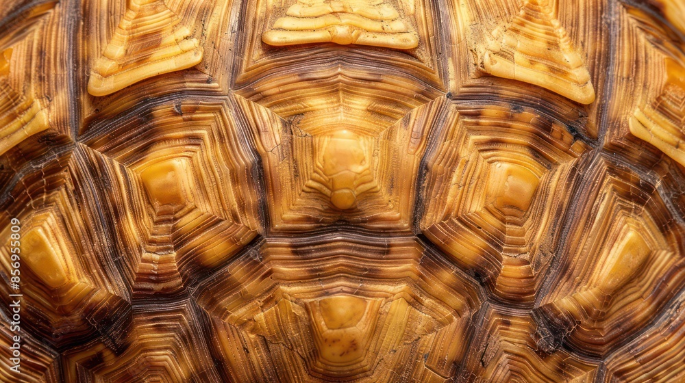 Fototapeta premium close-up view of a turtle shell, showcasing its unique, intricate, and mesmerizing geometric patterns and textures.