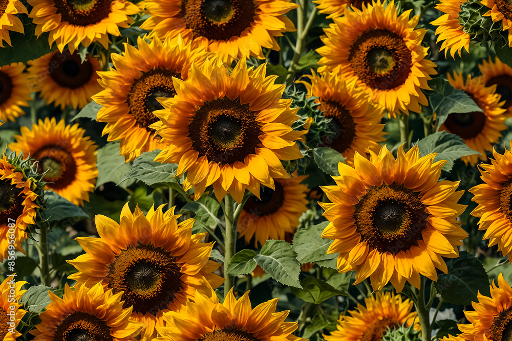 Overflowing with vibrant shades of gold and orange, the sunflowers in this mesmerizing image seem to dance under the summer sun. Overflowing with vibrant shades of gold and orange, the sunflowers in this mesmerizing image seem to dance under the summer sun.