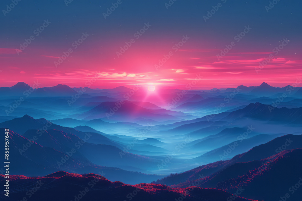 A mystical ethereal horizon with glowing mountains and a vibrant sky, A mystical ethereal horizon with glowing mountains and a vibrant sky,