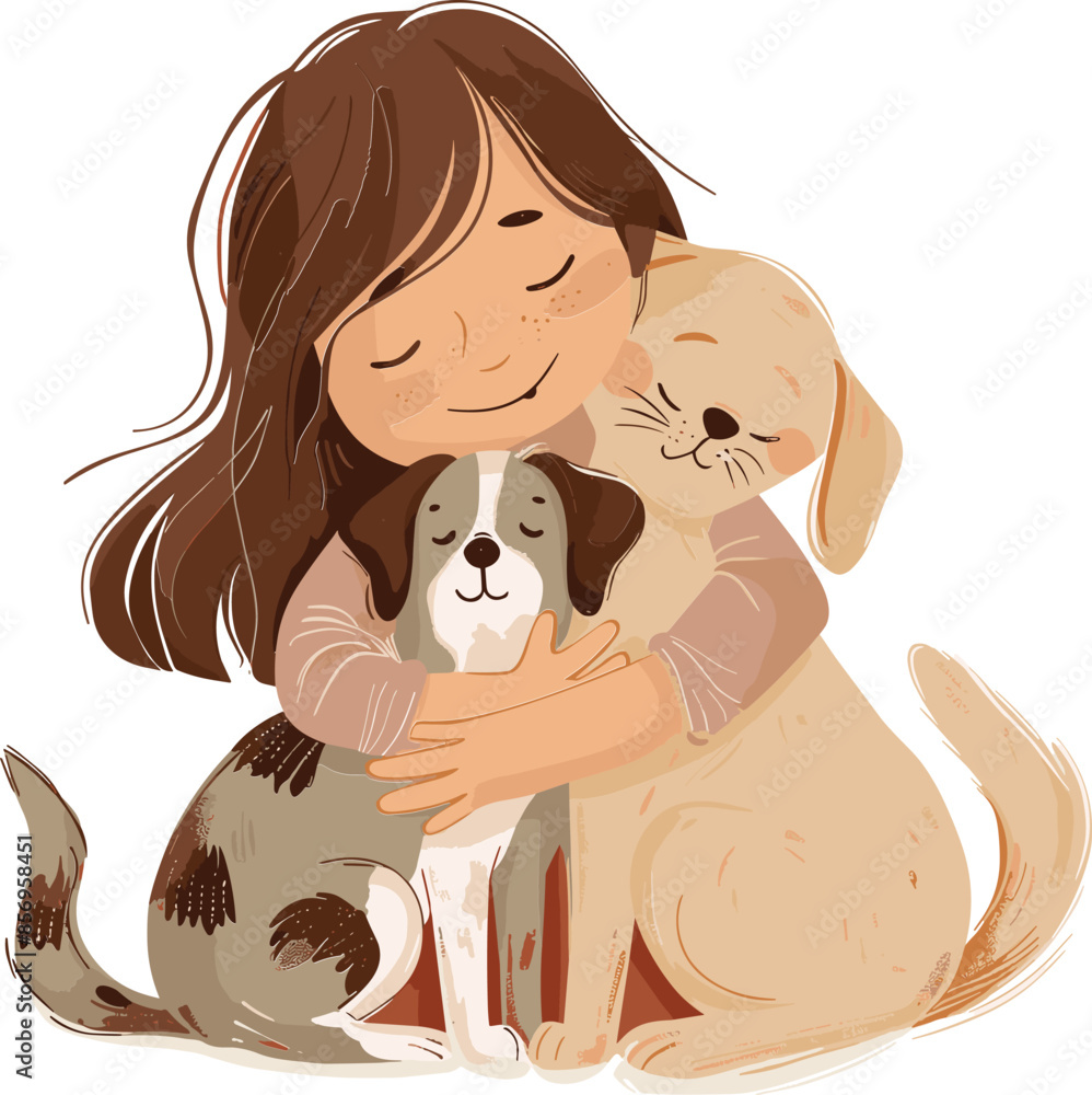 people girl woman hug cat and dog tighly with love illustration vector clipart people girl woman hug cat and dog tighly with love illustration vector clipart