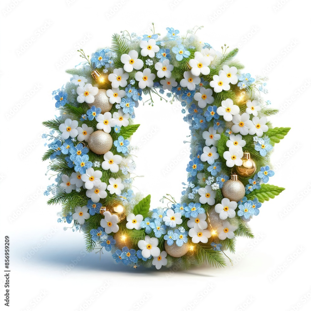 Forget-me-not flower letters and sparkling Christmas lights Forget-me-not flower letters and sparkling Christmas lights
