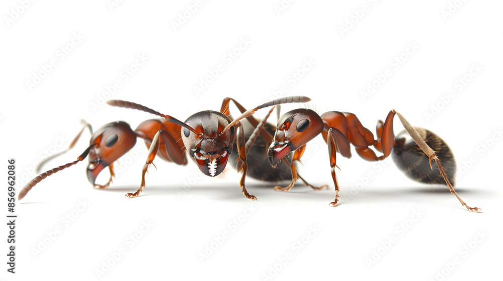 Fototapeta premium Two brown ants are standing next to each other