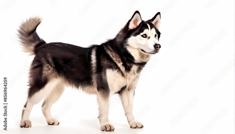 Alaskan husky dog standing on white background, AI Generated Alaskan husky dog standing on white background, AI Generated