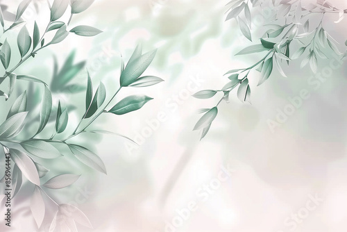 A serene image of delicate green leaves against a soft, light background, capturing the essence of nature and tranquility. with empty space for text.