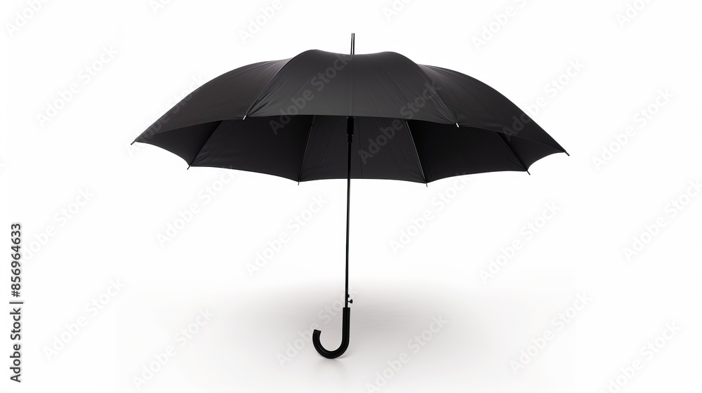 Elegant black umbrella open on white background. Classic rain protection accessory for wet weather. Stylish and practical design. Perfect for rainy days and fashion shoots. AI Elegant black umbrella open on white background. Classic rain protection accessory for wet weather. Stylish and practical design. Perfect for rainy days and fashion shoots. AI