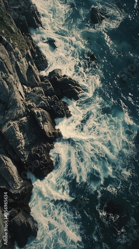 Wallpaper Mural Rocky coastline with crashing waves, aerial view. Nature and seascape concept Torontodigital.ca