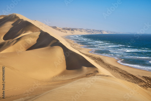 Ocean coast in the dunes near Walvis Bay in Namibia