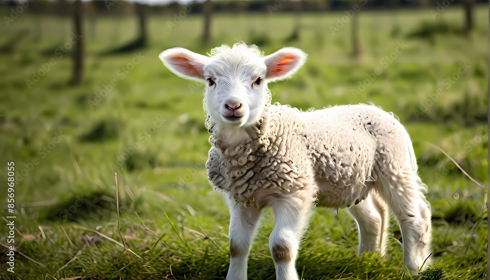 White lamb in field, Ai Generated