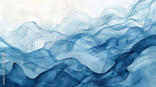 Wallpaper Mural Abstract blue waves on white background, flowing and translucent pattern. Artistic concept Torontodigital.ca