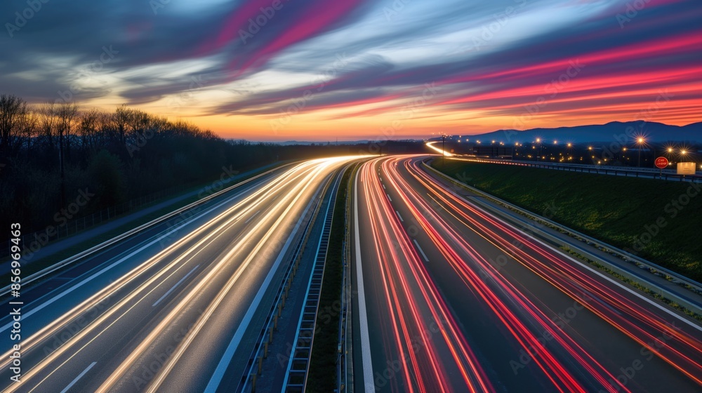 Long-exposure shot of a highway at night with many cars Long-exposure shot of a highway at night with many cars