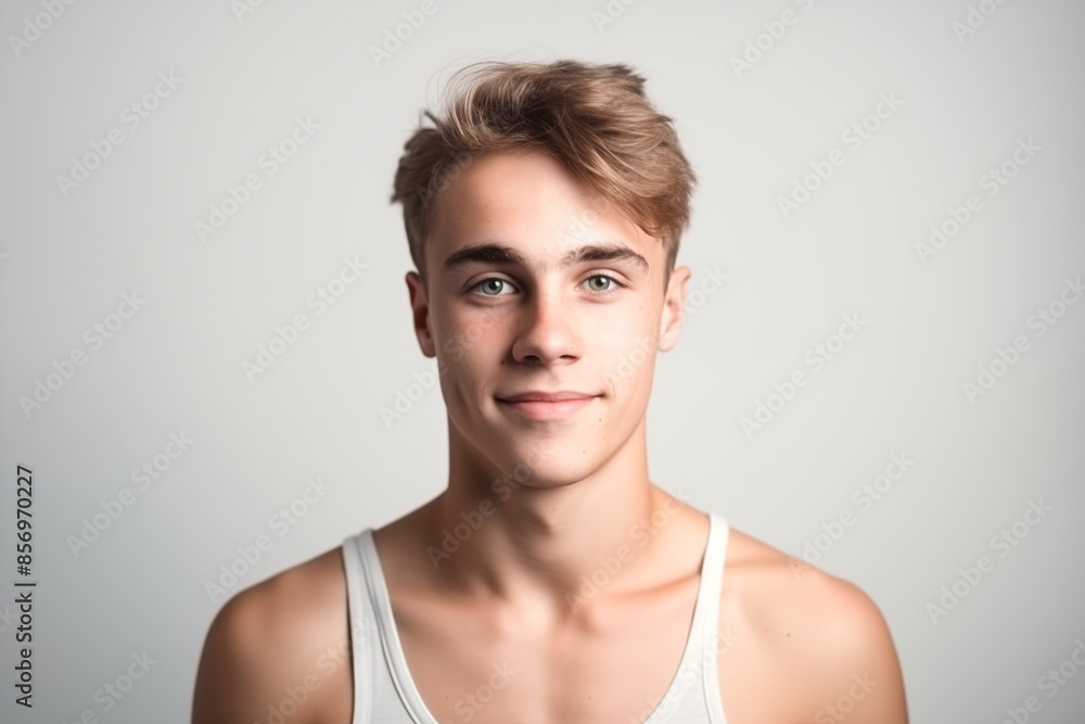 Portrait of a handsome young man with blond hair on gray background Portrait of a handsome young man with blond hair on gray background