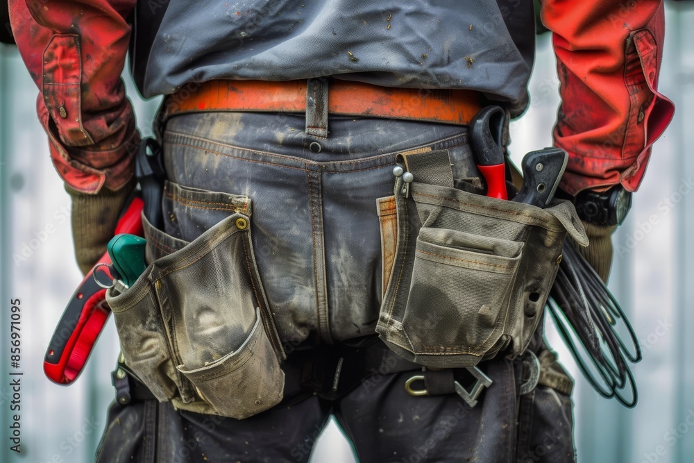 Worker with tool belt Close-up photo of a construction worker with tool belt Worker with tool belt Close-up photo of a construction worker with tool belt