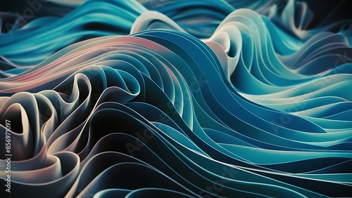 Abstract wallpaper created from Blue 3D Undulating lines. Colorful 3D Render