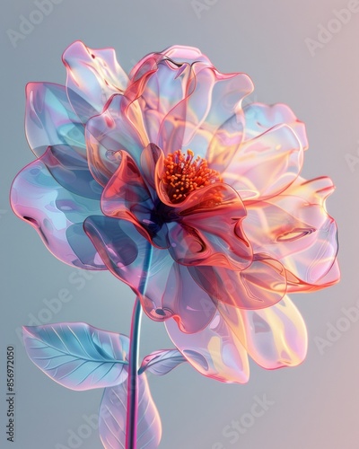 An enchanting flower in translucent gradient colors that evoke a dreamy and ethereal essence, set against a soft background, making it a true floral masterpiece.
