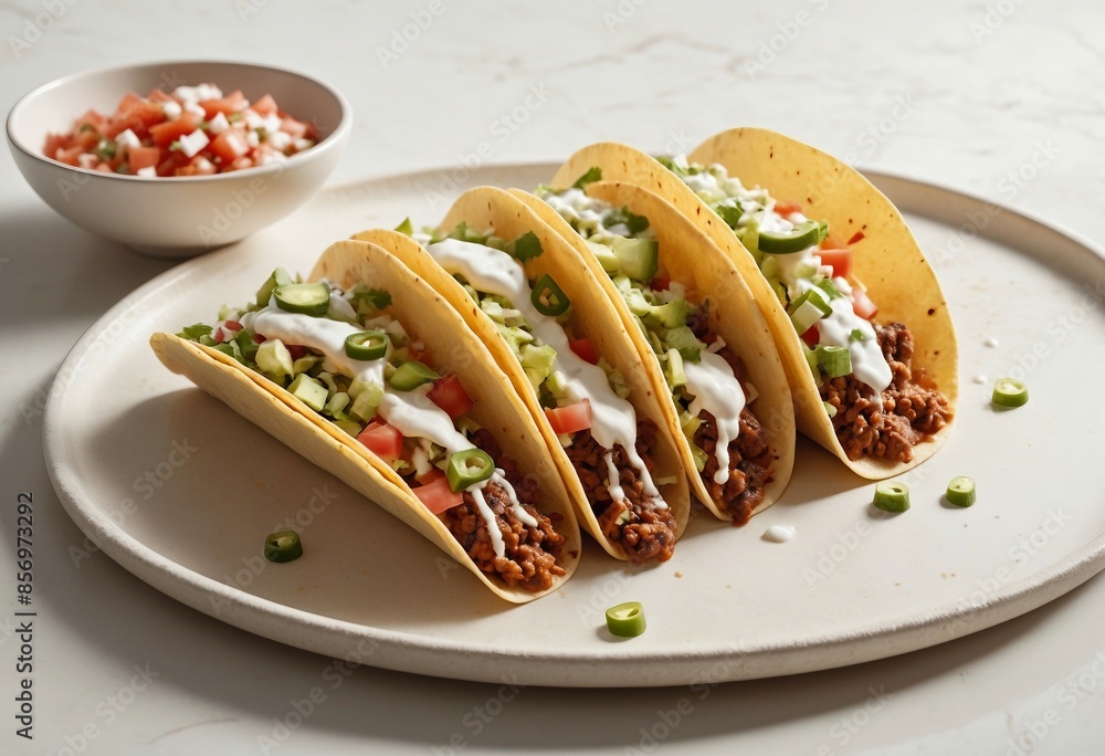 Delicious tacos, isolated bright color background, ad shot Delicious tacos, isolated bright color background, ad shot