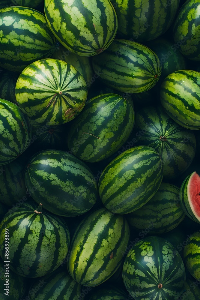 Loads of Sweet Watermelon in Bright Natural Light Seen from Above Loads of Sweet Watermelon in Bright Natural Light Seen from Above