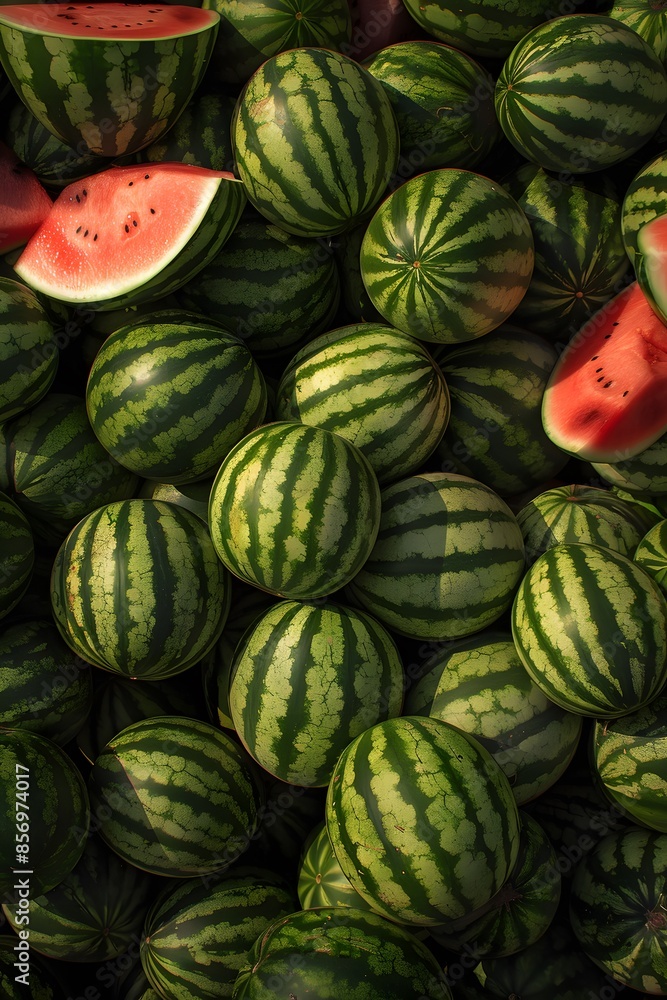 Loads of Sweet Watermelon in Bright Natural Light Seen from Above Loads of Sweet Watermelon in Bright Natural Light Seen from Above