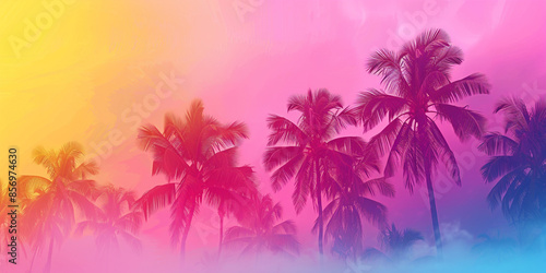 A vibrant gradient background with palm trees, creating an atmosphere of warmth and summer vibes