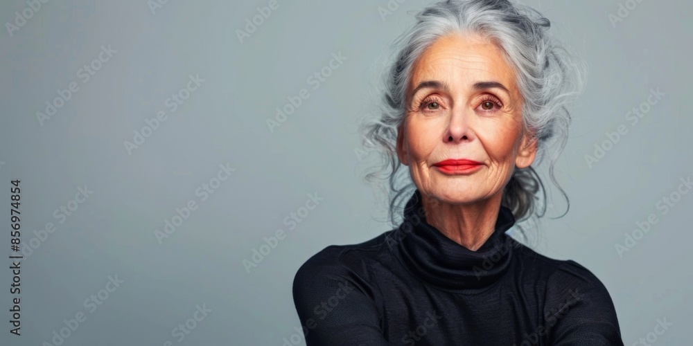 An elderly confident woman on a light background An elderly confident woman on a light background