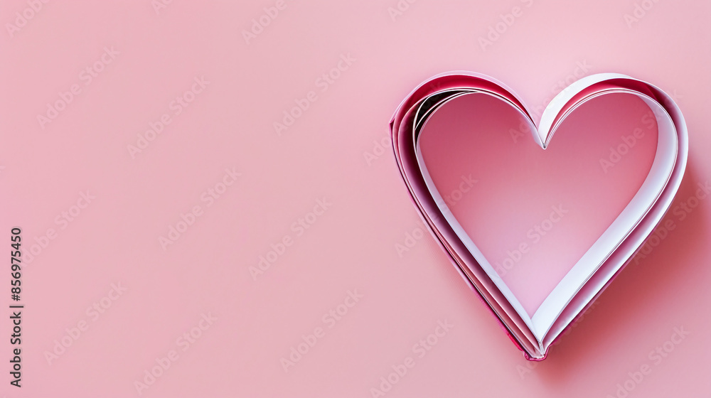 Romantic heart shaped book pages on pink background, perfect for Valentine's Day themes. Close-up view of literary concept symbolizing love and education, ideal for greeting cards and romantic designs Romantic heart shaped book pages on pink background, perfect for Valentine's Day themes. Close-up view of literary concept symbolizing love and education, ideal for greeting cards and romantic designs