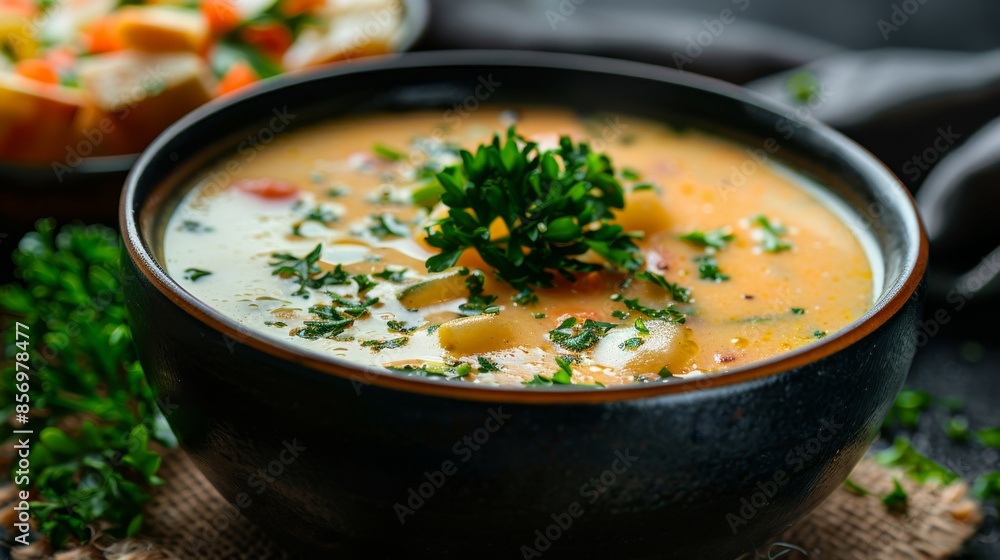 homemade creamy cheese soup with cheddar chunks and fresh parsley garnish for cozy comfort and warmth homemade creamy cheese soup with cheddar chunks and fresh parsley garnish for cozy comfort and warmth