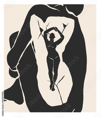 Hand drawn vector abstract graphic line art ,contemporary collection print with boho aesthetics female body graphic shapes.Fashion feminine concept design for wall decor,print,wallpaper,background.