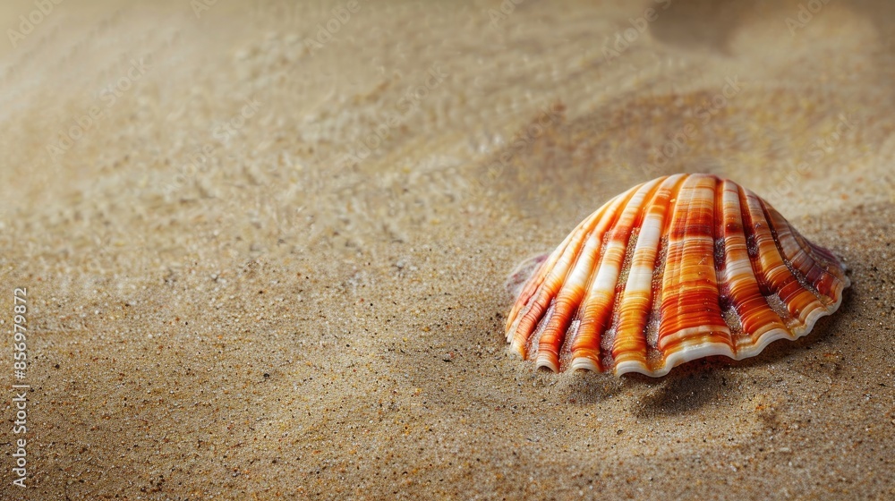 Seashell on sandy surface with empty space for text Seashell on sandy surface with empty space for text