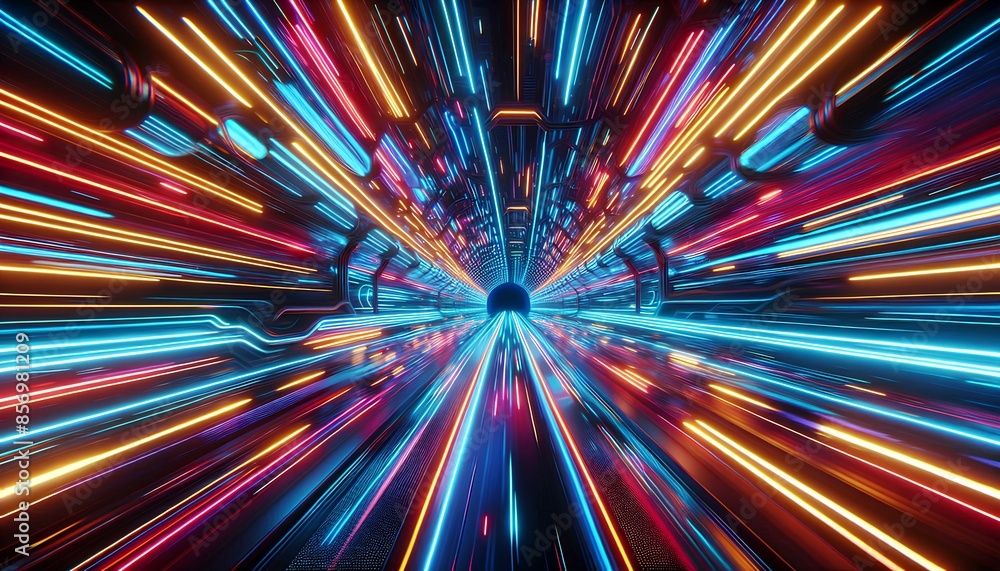 A futuristic tunnel of neon lights in pink, blue, and orange background, wallpaper A futuristic tunnel of neon lights in pink, blue, and orange background, wallpaper