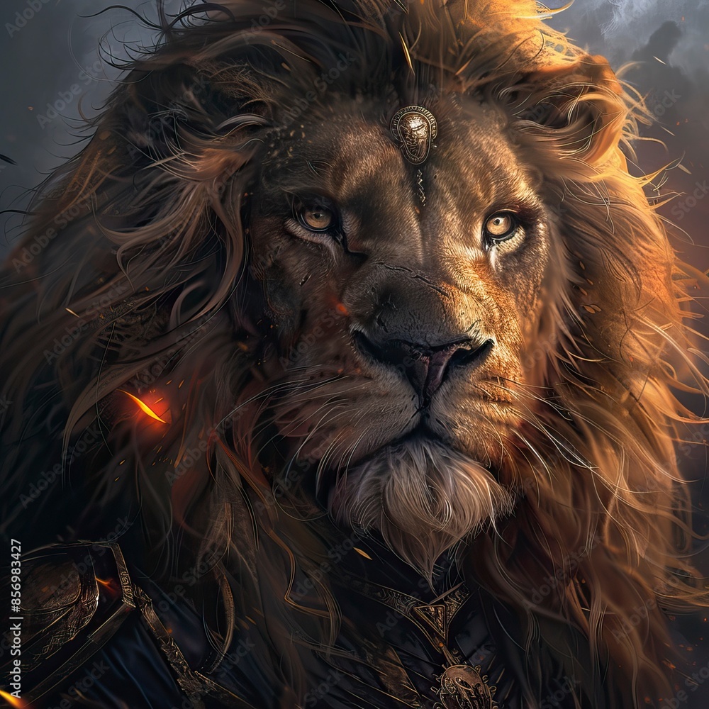 Naklejka premium Fantasy digital art of a lion