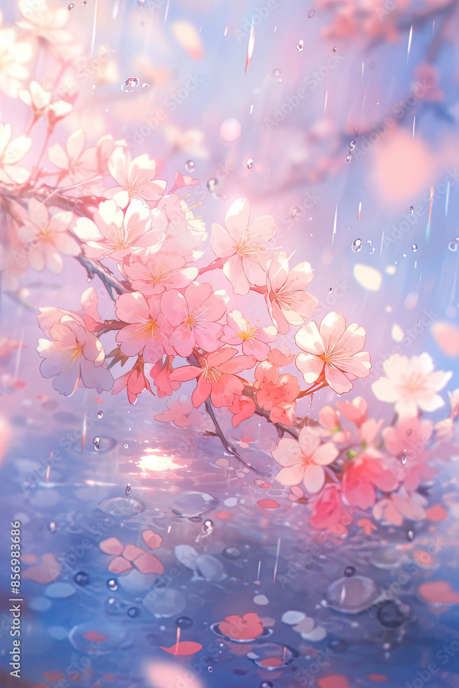 Fototapeta premium Beautiful dreamy cherry blossom pink background
