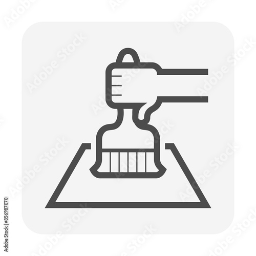 Floor paint vector icon consist of worker person or technician, paint brush tool to apply liquid on surface floor for primer, waterproof, epoxy and color for repair, improve, sealer and protection.